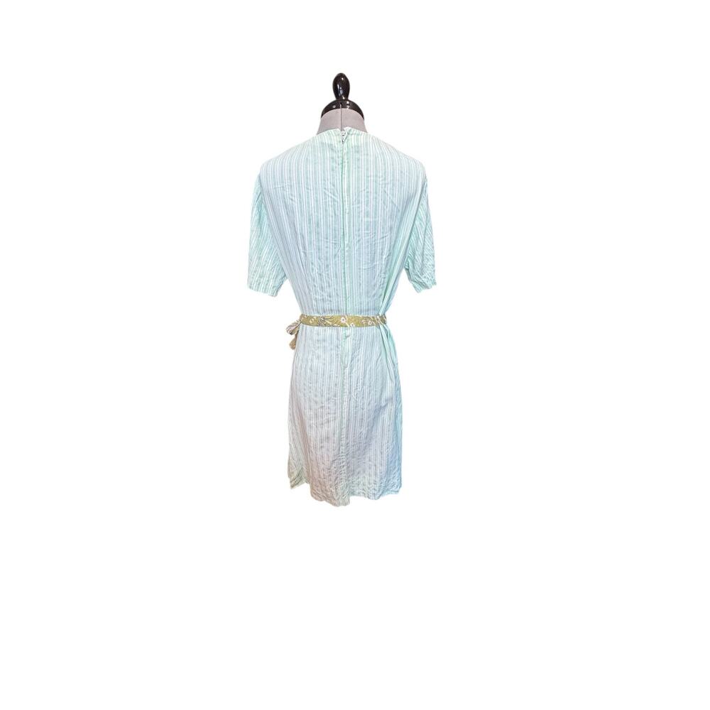 1950s Vintage Mint Green Textured Stripe Dress Restored & Ready Soft Minimalist - Picture 2 of 7